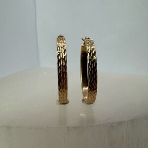 14K Solid 22MM Diamond Cut Oval Hoop Earrings 2.5g